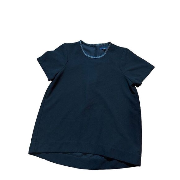 Madewell Black Leather Trim Tailored Top Sz M - Picture 3 of 10